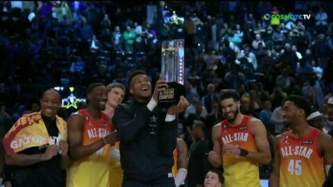 NBA: Στα χέρια του αρχηγού Γιάννη Αντετοκούνμπο το τρόπαιο του All Star! (vid)